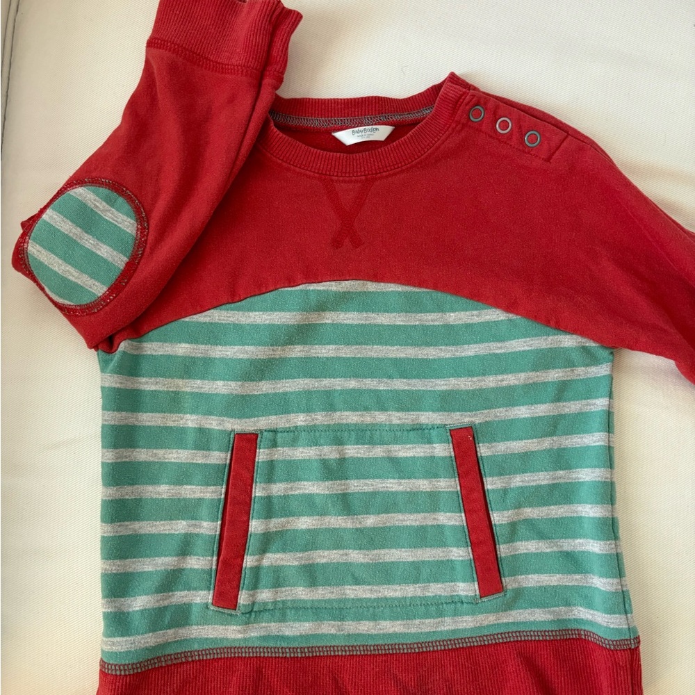Baby Boden Red and Green Striped Sweatshirt